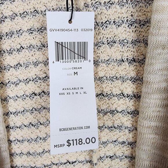 BCBGeneration Women's Size Medium Beige Striped Long Open Front Cardigan Sweater - Picture 3 of 10